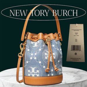 Tory Burch Monogram Denim Mini Bucket Bag - MSRP $368.00 NEW w/TAGS